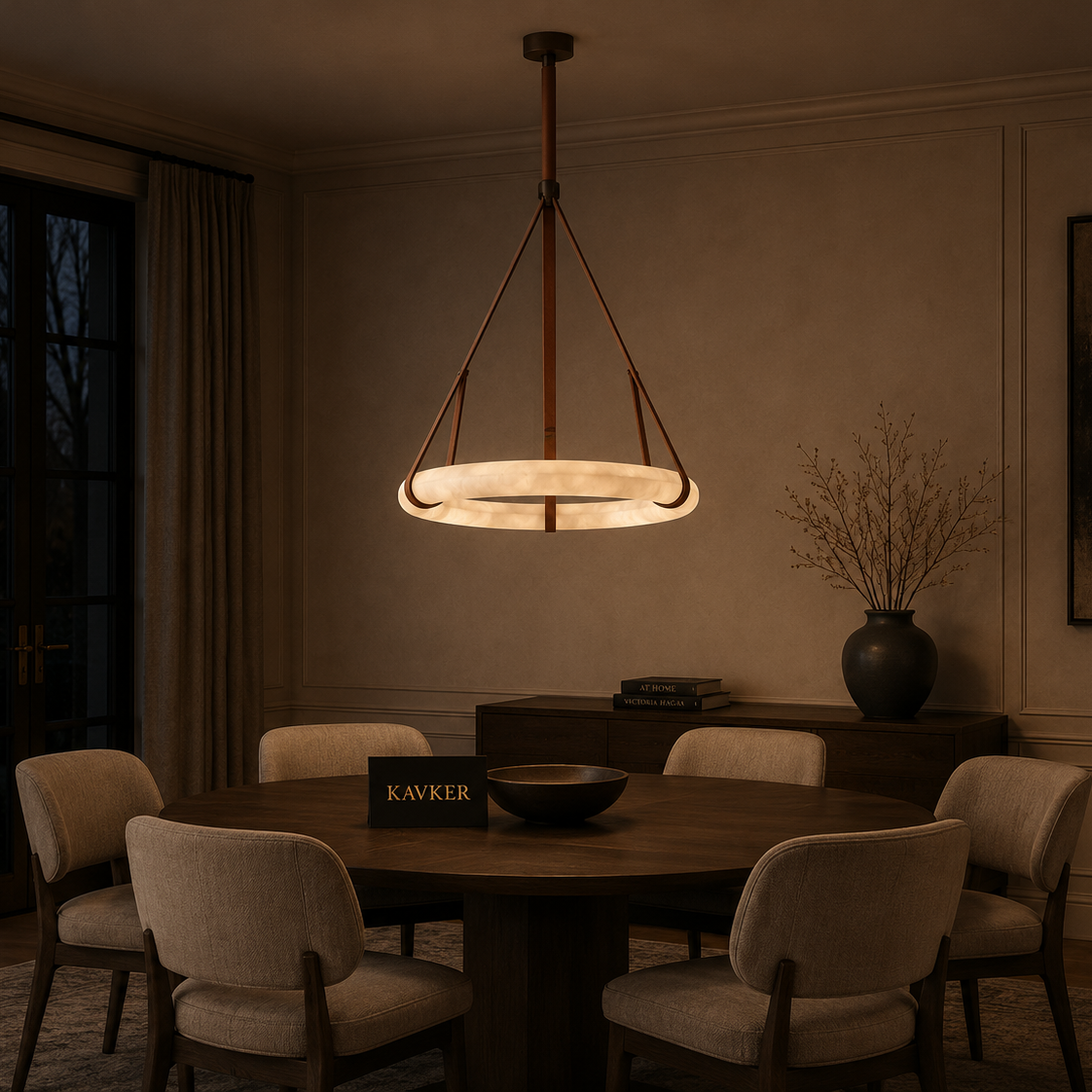 Oslo Alabaster Leather Hanging Light